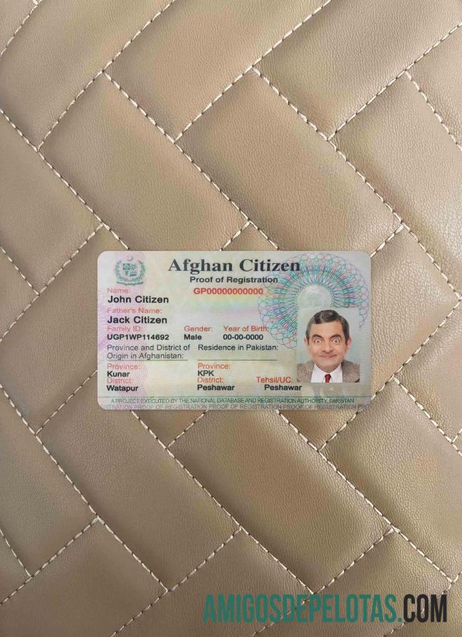 Afghanistan Citizen Proof Registration Card olhar de foto frente amostra